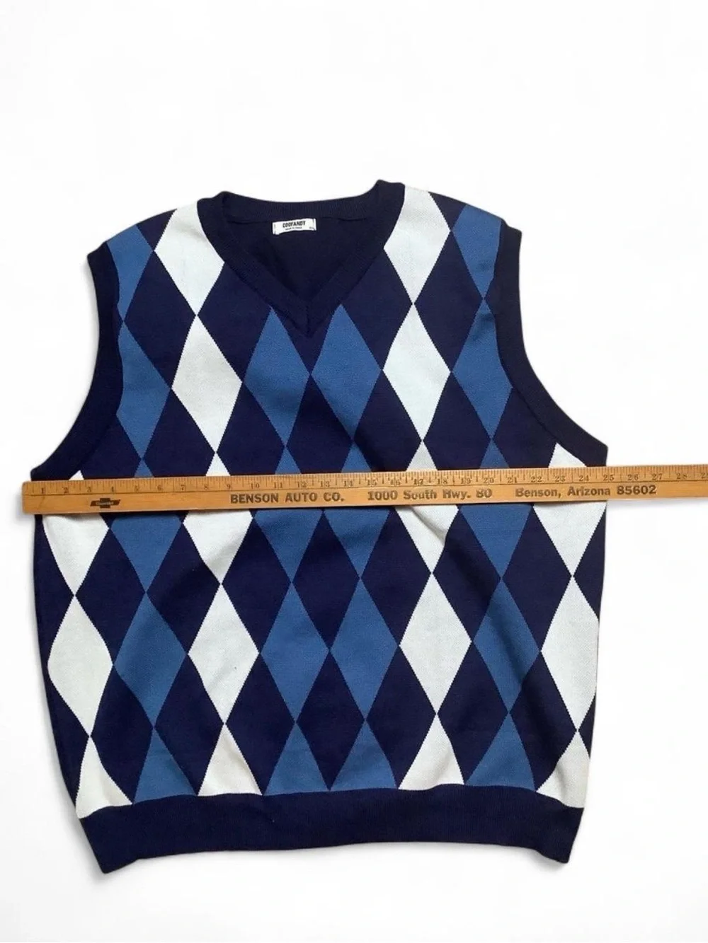 COOFANDY blue and white argyle sweater vest 💙 Size 3XL - Picture 3 of 5